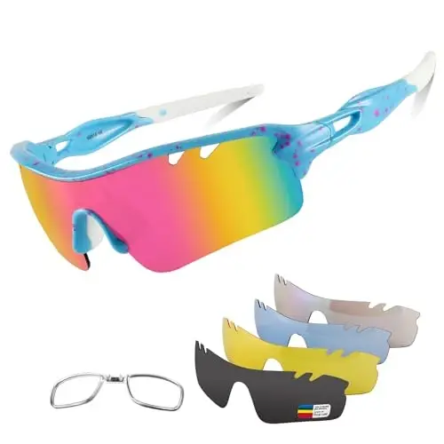 BangLong Polarized Sports Sunglasses Cycling Sun Glasses for Men Women with 5 Interchangeable Lenes for Running Baseball Golf - MODAZONE
