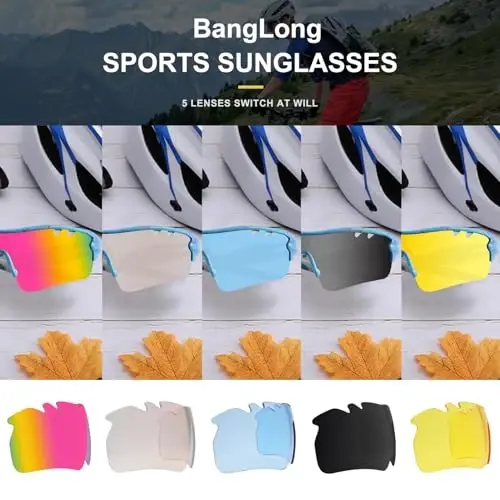 BangLong Polarized Sports Sunglasses Cycling Sun Glasses for Men Women with 5 Interchangeable Lenes for Running Baseball Golf - MODAZONE (1)
