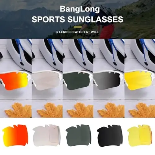 BangLong Polarized Cycling Sunglasses for Men Women, 26g Sports Sunglasses with 5 Lenses for Running Fishing Baseball Driving - 2