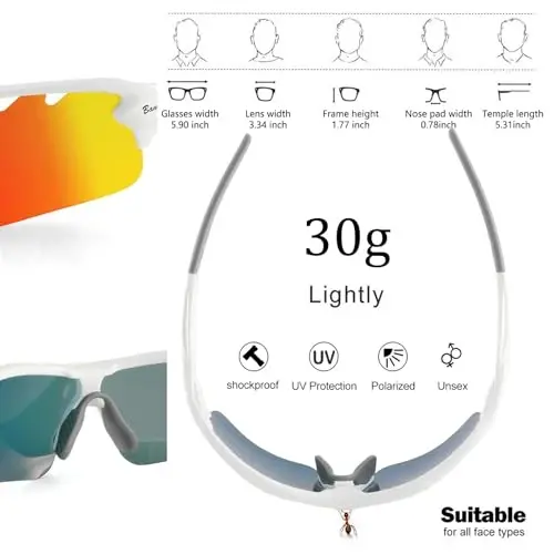 BangLong Polarized Cycling Sunglasses for Men Women, 26g Sports Sunglasses with 5 Lenses for Running Fishing Baseball Driving - 3