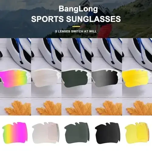 BangLong Polarized Sports Sunglasses Cycling Sun Glasses for Men Women with 5 Interchangeable Lenes for Running Baseball Golf - BangLong (1)