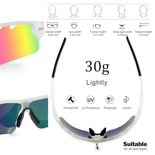 BangLong Polarized Sports Sunglasses Cycling Sun Glasses for Men Women with 5 Interchangeable Lenes for Running Baseball Golf - 3