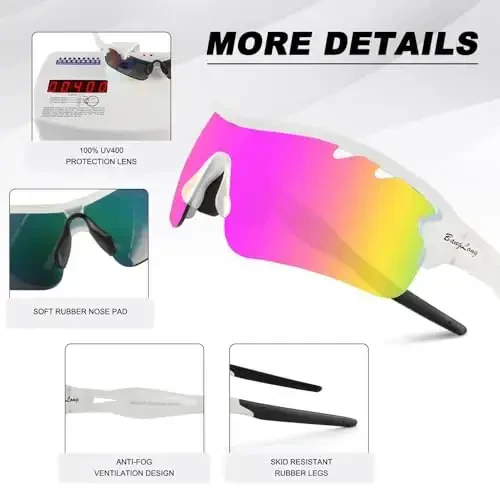 BangLong Polarized Sports Sunglasses Cycling Sun Glasses for Men Women with 5 Interchangeable Lenes for Running Baseball Golf - 4