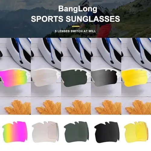 BangLong Polarized Sports Sunglasses Cycling Sun Glasses for Men Women with 5 Interchangeable Lenes for Running Baseball Golf - 2