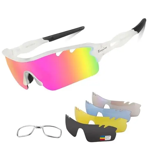 BangLong Polarized Sports Sunglasses Cycling Sun Glasses for Men Women with 5 Interchangeable Lenes for Running Baseball Golf 