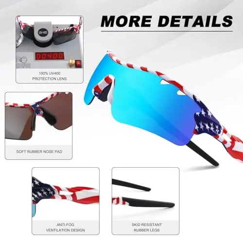 BangLong Polarized Sports Sunglasses Cycling Sun Glasses for Men Women with 5 Interchangeable Lenes for Running Baseball Golf - 4