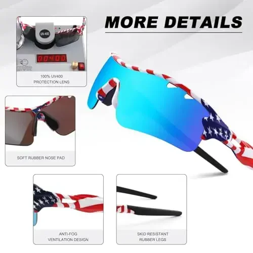 BangLong Polarized Sports Sunglasses Cycling Sun Glasses for Men Women with 5 Interchangeable Lenes for Running Baseball Golf - 4