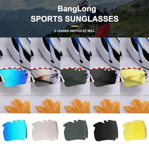 BangLong Polarized Sports Sunglasses Cycling Sun Glasses for Men Women with 5 Interchangeable Lenes for Running Baseball Golf - BANGLONG (1)