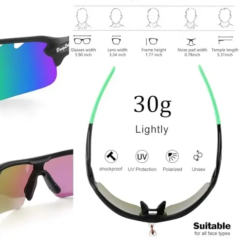 BangLong Polarized Cycling Sunglasses for Men Women, 26g Sports Sunglasses with 5 Lenses for Running Fishing Baseball Driving - 3