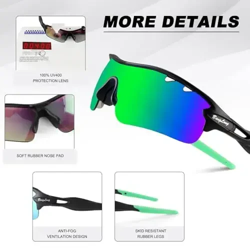BangLong Polarized Sports Sunglasses Cycling Sun Glasses for Men Women with 5 Interchangeable Lenes for Running Baseball Golf - 4