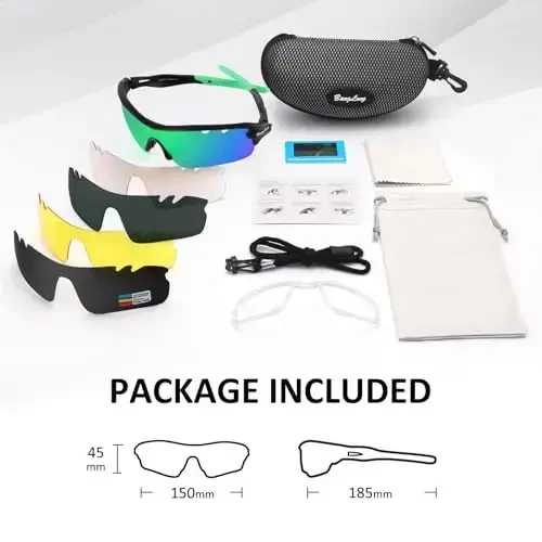 BangLong Polarized Sports Sunglasses Cycling Sun Glasses for Men Women with 5 Interchangeable Lenes for Running Baseball Golf - 6