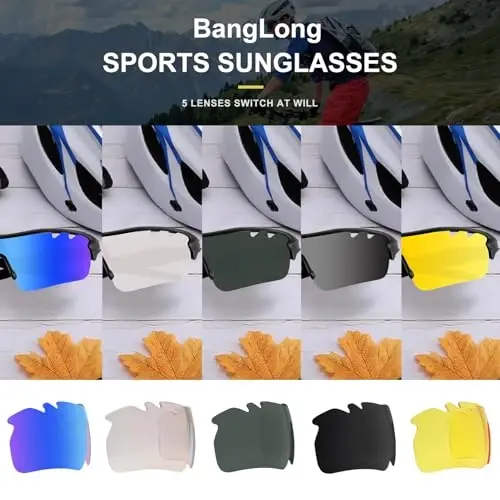 BangLong Polarized Sports Sunglasses Cycling Sun Glasses for Men Women with 5 Interchangeable Lenes for Running Baseball Golf - 2