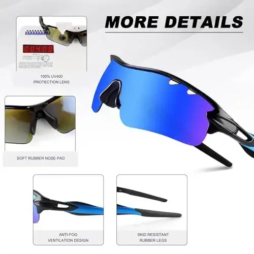 BangLong Polarized Sports Sunglasses Cycling Sun Glasses for Men Women with 5 Interchangeable Lenes for Running Baseball Golf - 4