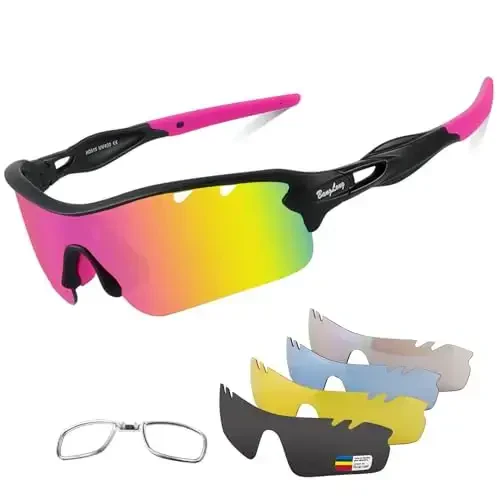 BangLong Polarized Sports Sunglasses Cycling Sun Glasses for Men Women with 5 Interchangeable Lenes for Running Baseball Golf 