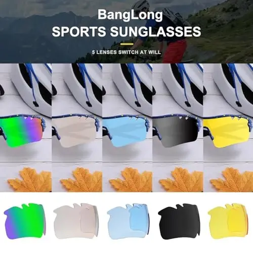 BangLong Polarized Sports Sunglasses Cycling Sun Glasses for Men Women with 5 Interchangeable Lenes for Running Baseball Golf - 2