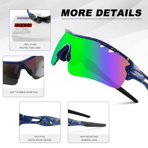 BangLong Polarized Sports Sunglasses Cycling Sun Glasses for Men Women with 5 Interchangeable Lenes for Running Baseball Golf - 4