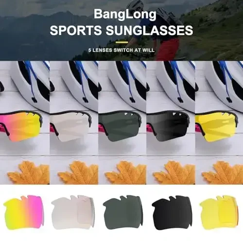 BangLong Polarized Sport Quyoshdan saqlaydigan ko'zoynaklar Erkaklar uchun velosipedda quyoshdan saqlaydigan ko'zoynaklar Ayollar uchun 5 ta o'zgaruvchan linzali yugurish beysbol golfi uchun - BangLong (1)