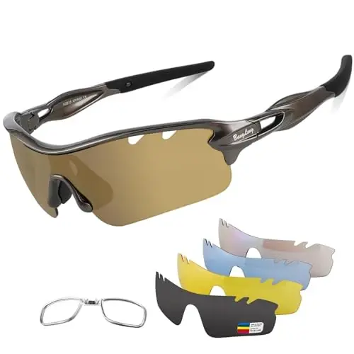 BangLong Polarized Sports Sunglasses Cycling Sun Glasses for Men Women with 5 Interchangeable Lenes for Running Baseball Golf 