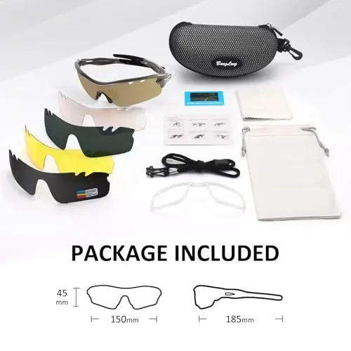 BangLong Polarized Sports Sunglasses Cycling Sun Glasses for Men Women with 5 Interchangeable Lenes for Running Baseball Golf - 5