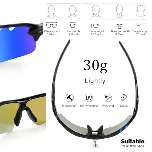 BangLong Polarized Sports Sunglasses Cycling Sun Glasses for Men Women with 5 Interchangeable Lenes for Running Baseball Golf - 3