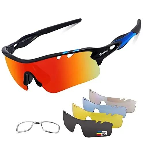 BangLong Polarized Sports Sunglasses Cycling Sun Glasses for Men Women with 5 Interchangeable Lenes for Running Baseball Golf 