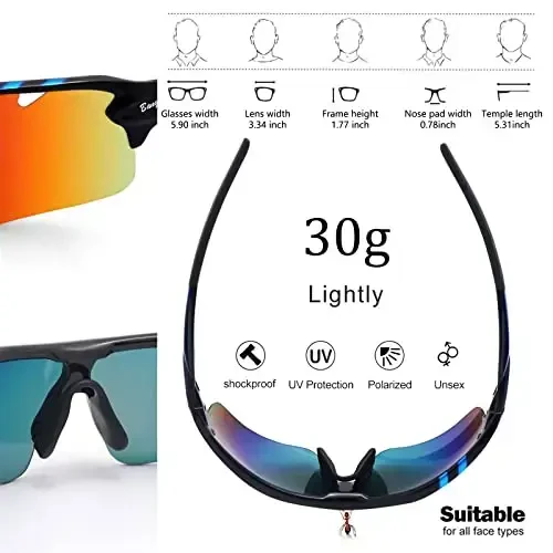 BangLong Polarized Sports Sunglasses Cycling Sun Glasses for Men Women with 5 Interchangeable Lenes for Running Baseball Golf - 3
