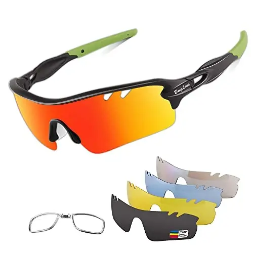 BangLong Polarized Sports Sunglasses Cycling Sun Glasses for Men Women with 5 Interchangeable Lenes for Running Baseball Golf - 1