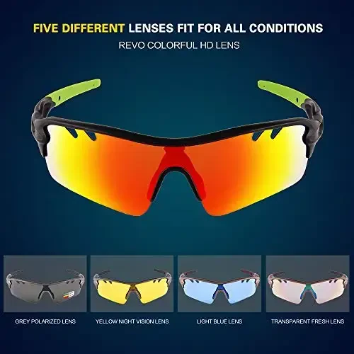 BangLong Polarized Sports Sunglasses Cycling Sun Glasses for Men Women with 5 Interchangeable Lenes for Running Baseball Golf - 4