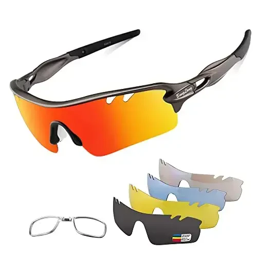 BangLong Polarized Sports Sunglasses Cycling Sun Glasses for Men Women with 5 Interchangeable Lenes for Running Baseball Golf 