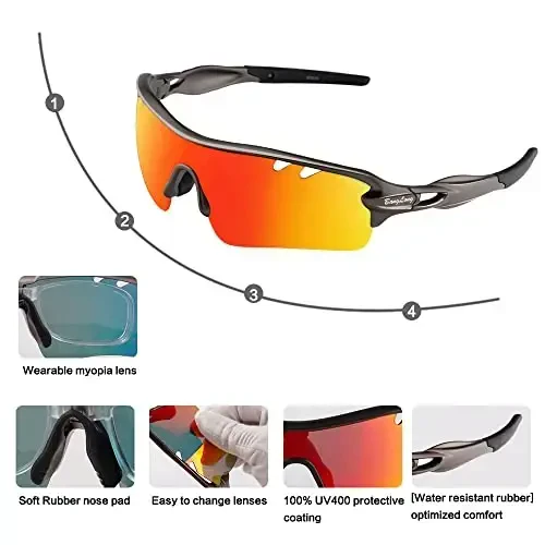 BangLong Polarized Sports Sunglasses Cycling Sun Glasses for Men Women with 5 Interchangeable Lenes for Running Baseball Golf - 2
