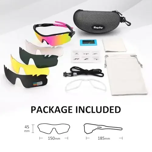 BangLong Polarized Sports Sunglasses Cycling Sun Glasses for Men Women with 5 Interchangeable Lenes for Running Baseball Golf - 6