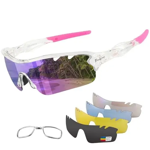 BangLong Polarized Sports Sunglasses Cycling Sun Glasses for Men Women with 5 Interchangeable Lenes for Running Baseball Golf 