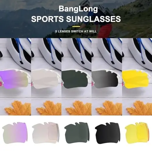 BangLong Polarized Sports Sunglasses Cycling Sun Glasses for Men Women with 5 Interchangeable Lenes for Running Baseball Golf - BANGLONG (1)