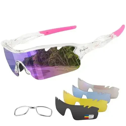 BangLong Polarized Sports Sunglasses Cycling Sun Glasses for Men Women with 5 Interchangeable Lenes for Running Baseball Golf - 1