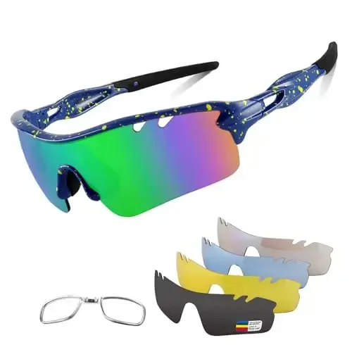 BangLong Polarized Sports Sunglasses Cycling Sun Glasses for Men Women with 5 Interchangeable Lenes for Running Baseball Golf - 1