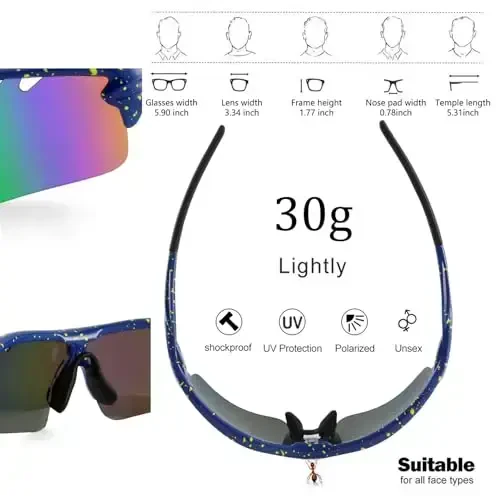 BangLong Polarized Sports Sunglasses Cycling Sun Glasses for Men Women with 5 Interchangeable Lenes for Running Baseball Golf - 3