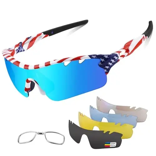 BangLong Polarized Sports Sunglasses Cycling Sun Glasses for Men Women with 5 Interchangeable Lenes for Running Baseball Golf - BangLong