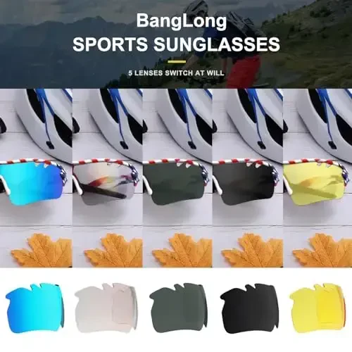 BangLong Polarized Sports Sunglasses Cycling Sun Glasses for Men Women with 5 Interchangeable Lenes for Running Baseball Golf - 2