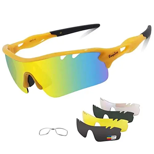 BangLong Polarized Sports Sunglasses Cycling Sun Glasses for Men Women with 5 Interchangeable Lenes for Running Baseball Golf 