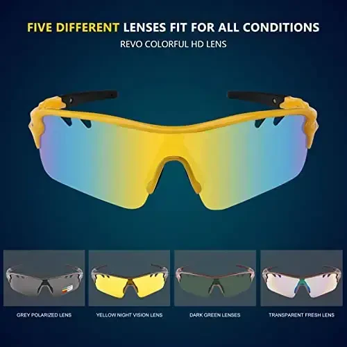 BangLong Polarized Sports Sunglasses Cycling Sun Glasses for Men Women with 5 Interchangeable Lenes for Running Baseball Golf - 4