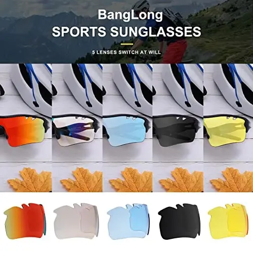 BangLong Polarized Sports Sunglasses Cycling Sun Glasses for Men Women with 5 Interchangeable Lenes for Running Baseball Golf - 2