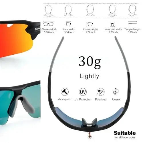 BangLong Polarized Sports Sunglasses Cycling Sun Glasses for Men Women with 5 Interchangeable Lenes for Running Baseball Golf - 3