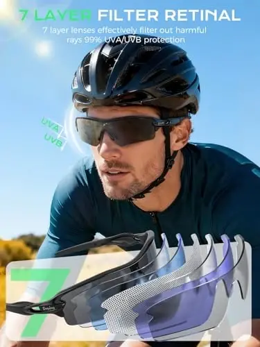 BangLong Polarized UV400 Sports Sunglasses with 5 Lenses for Men Women | TR90 Flexible Frame, 5 Interchangeable Lens with RX Insert, 0.9oz Sports Glasses for Running Cycling Baseball Hiking - BANGLONG (1)