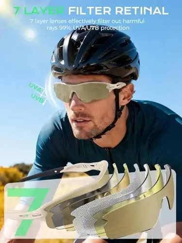 BangLong Polarized UV400 Sports Sunglasses with 5 Lenses for Men Women | TR90 Flexible Frame, 5 Interchangeable Lens with RX Insert, 0.9oz Sports Glasses for Running Cycling Baseball Hiking - 2