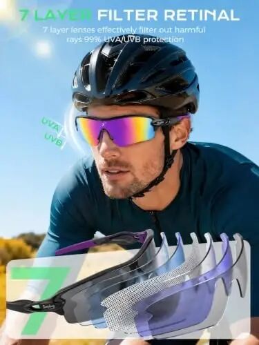 BangLong Polarized UV400 Sports Sunglasses with 5 Lenses for Men Women | TR90 Flexible Frame, 5 Interchangeable Lens with RX Insert, 0.9oz Sports Glasses for Running Cycling Baseball Hiking - 2