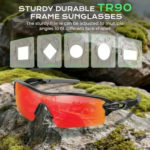 BangLong Polarized UV400 Sports Sunglasses with 5 Lenses for Men Women | TR90 Flexible Frame, 5 Interchangeable Lens with RX Insert, 0.9oz Sports Glasses for Running Cycling Baseball Hiking - 5