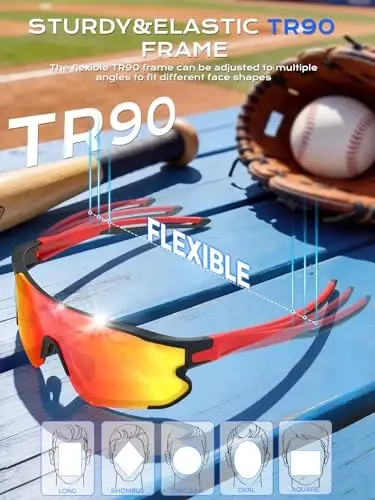 BangLong TR90 Sports Sunglasses for Men Women Baseball Running Cycling | UV400 Protection, Flexible TR90 Frame, Adjustable Non-slip Rubber Nose Pads, Lightweight Sun Glasses for Outdoor Sports - 5