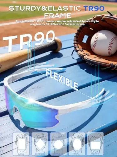 BangLong TR90 Sports Sunglasses for Men Women Baseball Running Cycling | UV400 Protection, Flexible TR90 Frame, Adjustable Non-slip Rubber Nose Pads, Lightweight Sun Glasses for Outdoor Sports - 5