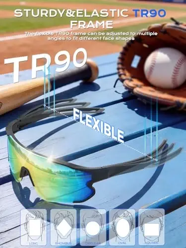 BangLong TR90 Sports Sunglasses for Men Women Baseball Running Cycling | UV400 Protection, Flexible TR90 Frame, Adjustable Non-slip Rubber Nose Pads, Lightweight Sun Glasses for Outdoor Sports - 5