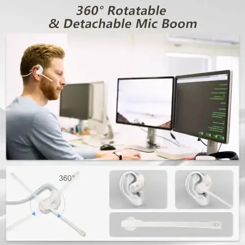 BANIGIPA Bluetooth Headset with Removable Microphone, Wireless Headset w/DSP Noise Cancelling for Phones Laptop Computer PC, Open Ear Headphones for Working Driving Running Cycling Driving -12 Hrs - 4
